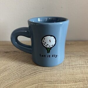 Life is Good Blue Mug Let It Fly Ceramic Diner Style Coffee Tea‎ Golf Ball Tee